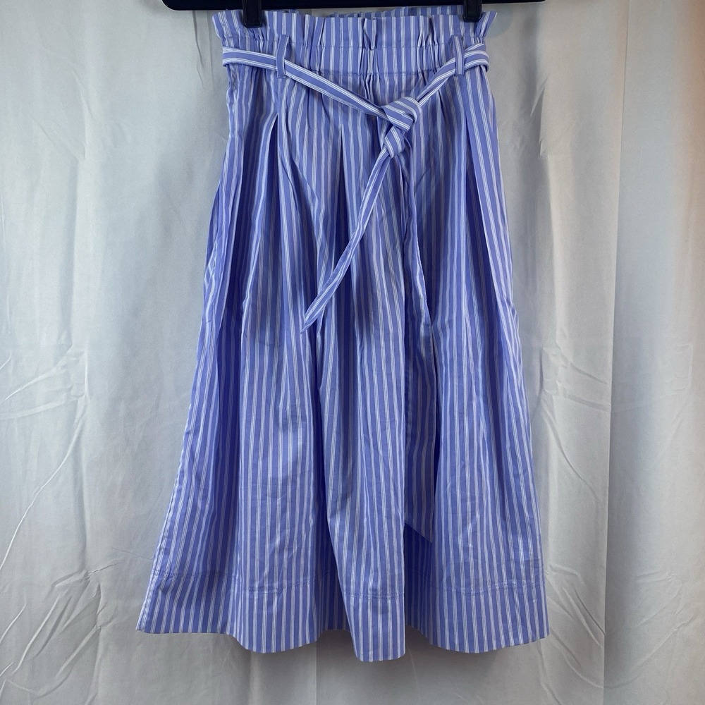 H&M Paper Bag Waist Light Blue‎ Stripe Skirt With Pockets Size 2 - Picture 3 of 9